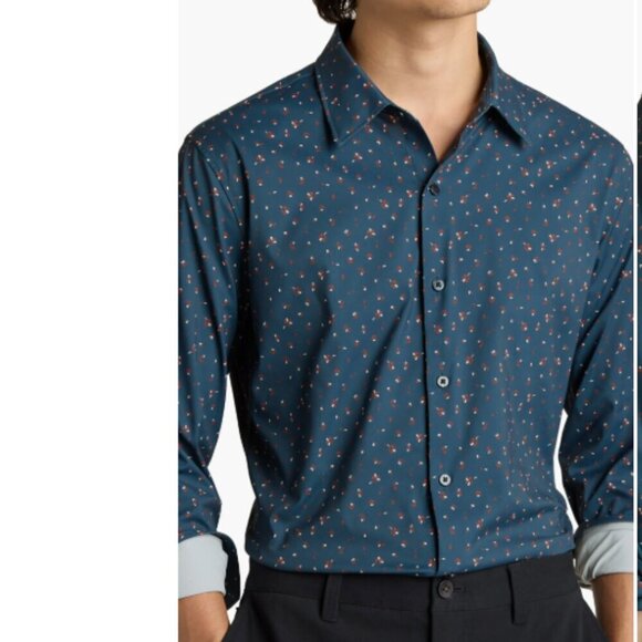 Bonobos | Tech Performance Button-Up Shirt | White‎ & Green Starfish | Medium - Picture 11 of 12